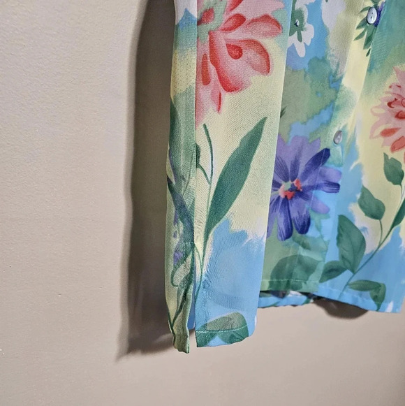 Kensington Lane Multicolor Silk Floral Long Sleeve Button-Up Top Women's Size S - Picture 3 of 7